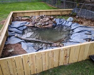 The turtle pond partially completed.